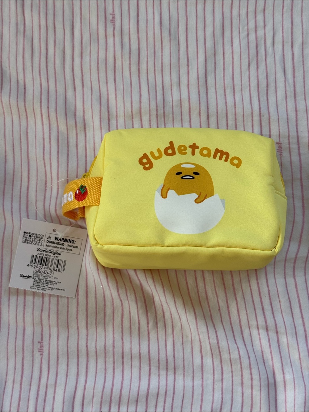 Sanrio Gudetama Lazy Egg Yellow Kids Cosmetic Zippered Pouch Travel Bag Tote NWT